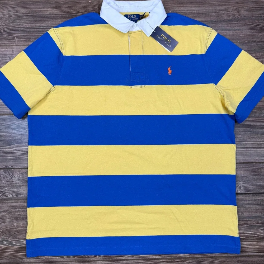 Polo Ralph Lauren Mens Size XXL Rugby Shirt Blue Yellow Striped Classic Fit NWT